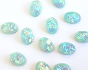 画像1: デッドストック/日本/樹脂カボション/ミントホログラム/約14×10mm(1個)