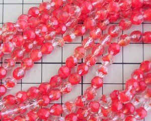 画像2: チェコガラスビーズ/ファイアポリッシュ/6mm/クリア×オレンジレッド(10個）