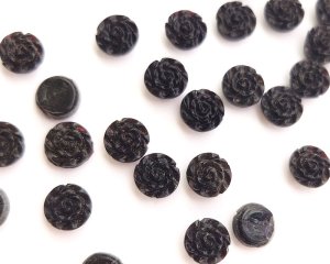 画像1: ヴィンテージ/チェコ/ガラスカボション/ブラックローズ/約8mm(1個)