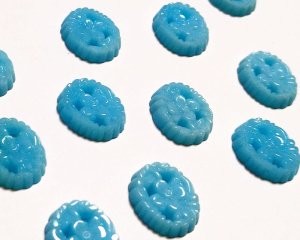 画像1: ヴィンテージ/日本/ガラス/フローラルオーバル/ターコイズ/約12×10mm（1個）