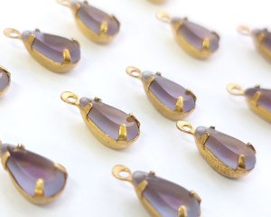 画像2: セット済/ヴィンテージガラス/ブルー×パープル/約10×6mm(1個)