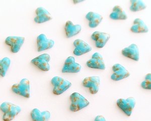 画像1: ヴィンテージ/ガラスカボション/ターコイズ風/ミニハート（2個）