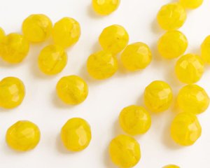 画像1: チェコガラスビーズ/ファイアポリッシュ/8mm/イエローマーブル(6個）