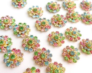 画像1: ヴィンテージ/プリセットパーツ/カラフルフラワー(1個)