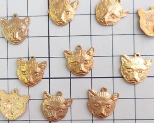 画像2: ヴィンテージ/USA/ブラスチャーム/キャットフェイス(1個)