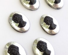 画像2: ns376/ヴィンテージ/ドイツ/ガラスカメオ/シルバー×ブラック/約18×13mm (2)