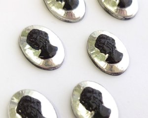 画像2: ns376/ヴィンテージ/ドイツ/ガラスカメオ/シルバー×ブラック/約18×13mm