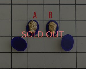 画像2: ns363/ヴィンテージ/ドイツ/ガラスカメオ/ネイビー×ゴールド/約10×8mm