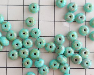 画像2: チェコガラスビーズ/ジェムカットロンデル/ラスターグリーン/約7×4mm(10個)