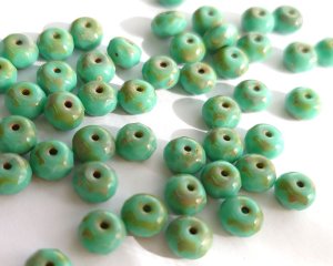 画像1: チェコガラスビーズ/ジェムカットロンデル/ラスターグリーン/約7×4mm(10個)