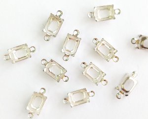 画像1: 8×6mmオクタゴン用/ブラスセッティング/オープンバック/2リング/シルバー(1個)