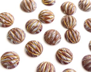 画像1: ヴィンテージ/チェコ/ガラスカボション/ブラウンマーブルゴールド/約11mm(1個)