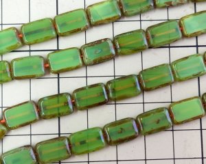 画像2: チェコガラスビーズ/レクタングル/ミルキーグリーンピカソ（4個）