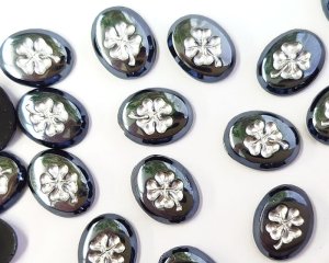 画像1: ヴィンテージ/ドイツ/ガラス/ヘマタイトクローバー/約14×10mm(1個)