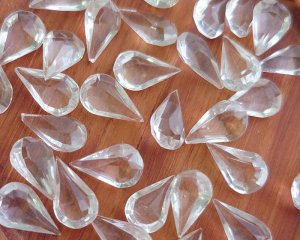画像1: ヴィンテージ/チェコ/ガラス/クリア/ドロップ/13×8mm(1個)