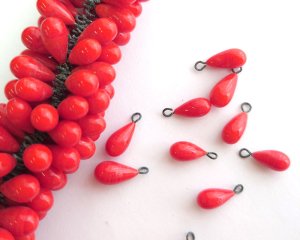 画像1: ヴィンテージ/日本/ピン付ドロップ/レッドマーブル（8個）