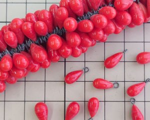 画像2: ヴィンテージ/日本/ピン付ドロップ/レッドマーブル（8個）