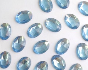 画像2: ヴィンテージ/チェコ/ガラスカボション/ローズカットオーバル//ライトサファイア/約18×13mm(1個)