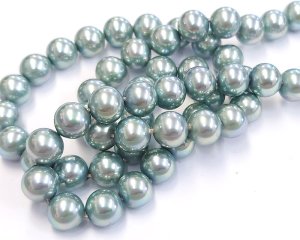 画像1: ヴィンテージ/チェコ/ガラスパール/ブルーグリーン/約8mm(4個)