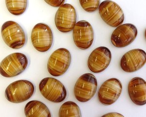 画像2: ヴィンテージ/チェコ/ガラスカボション/ブラウンストライプ/約18×13mm(1個)