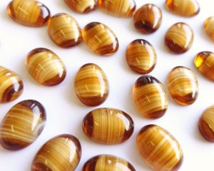 画像1: ヴィンテージ/チェコ/ガラスカボション/ブラウンストライプ/約18×13mm(1個)