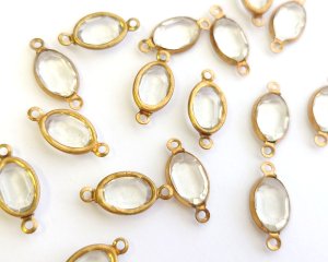 画像1: ヴィンテージ/USA/プラスチック+真鍮/クリアオーバルコネクター（1個）