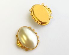 画像1: ヴィンテージ/日本/パールカボション付き5連クラスプ（1個） (1)