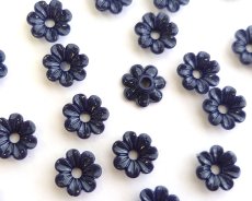 画像1: ヴィンテージ/ドイツ/プラスチック/フラワーL/ネイビー（4個） (1)
