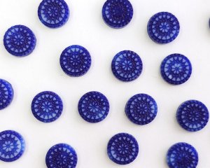 画像1: ヴィンテージ/ドイツ/ガラス/ラウンドフラワー/ネイビーマーブル/約9mm(1個)　