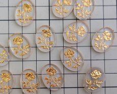 画像2: ヴィンテージ/ドイツ/ガラス/ゴールドローズ/約20×15mm(1個) (2)