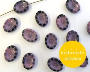 画像1: ns047/ヴィンテージ/ドイツ/オーバルフラワー(L)/ピンクブラック(2個)