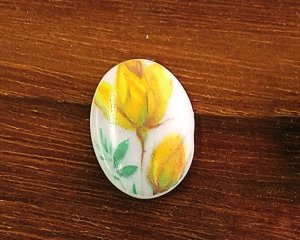 画像1: ヴィンテージ/ドイツ/ガラスカボション/ローズバド/約18×13mm(1個）