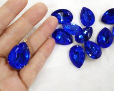 画像2: ヴィンテージ/ガラス/チェコ/ドロップ/エメラルド/25×18mm(1個) (2)