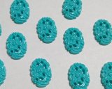 ヴィンテージ/日本/プラスチック/フローラルオーバル/ターコイズ/約18×13mm/(1個)