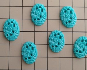 画像2: ヴィンテージ/日本/プラスチック/フローラルオーバル/ターコイズ/約18×13mm/(1個)