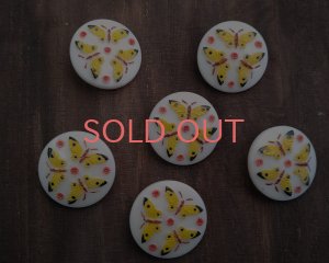 画像1: ヴィンテージ/チェコ/ガラスボタン/バタフライ/イエロー×ブラック/約26mm(1個）