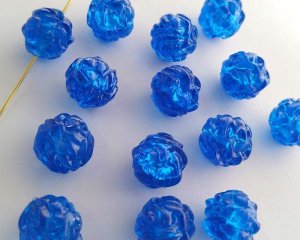 画像1: ヴィンテージ/ドイツ/ルーサイト/バロックラウンド/クリアブルー/約11mm(2個)