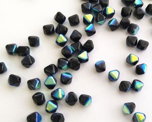 画像1: チェコガラスビーズ/バイコン/ジェットブラックオーロラ/6mm(10個)