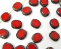 チェコガラスビーズ/ウィンドウオーバル/オペークレッドピカソ/約14×12mm(2個)