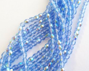 画像1: チェコガラスビーズ/ファイアポリッシュラウンド/ライトサファイアオーロラ/3mm(20個)