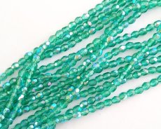 画像1: チェコガラスビーズ/ファイアポリッシュラウンド/エメラルドオーロラ/3mm(20個) (1)