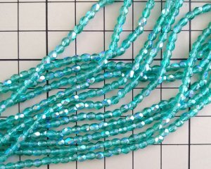 画像2: チェコガラスビーズ/ファイアポリッシュラウンド/エメラルドオーロラ/3mm(20個)