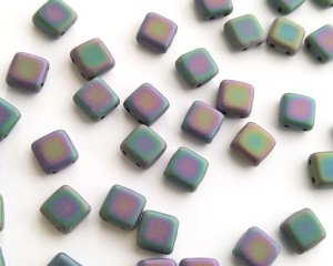 画像1: チェコガラスビーズ/2ホールタイル/マットピーコックミックス(10個）
