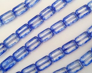 画像1: チェコガラスビーズ/レクタングル/クリアブルーピカソ（4個）