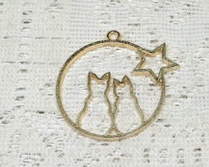 画像1: レジン用カラワク/2匹の猫/ライトゴールド（1個）