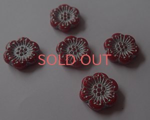 画像1: チェコガラスビーズ/6ペタルフラワー/18mm/レッド×シルバー(1個）