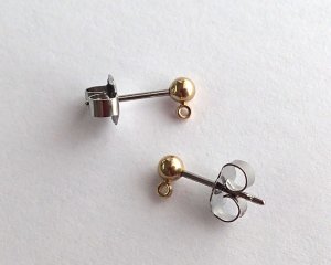 画像1: メッキなし真鍮/ステンレスポストピアス/縦カン（１ペア）