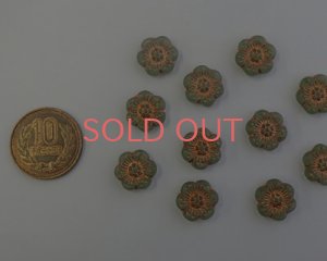 画像2: チェコガラスビーズ/6ペタルフラワー/14mm/マットグリーン×ブロンズ(2個）