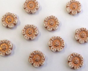 画像1: チェコガラスビーズ/6ペタルフラワー/14mm/ホワイト×ブロンズ(2個）