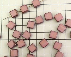 画像2: チェコガラスビーズ/フラットスクエア/ピンクマーブルピカソ/10mm(2個）